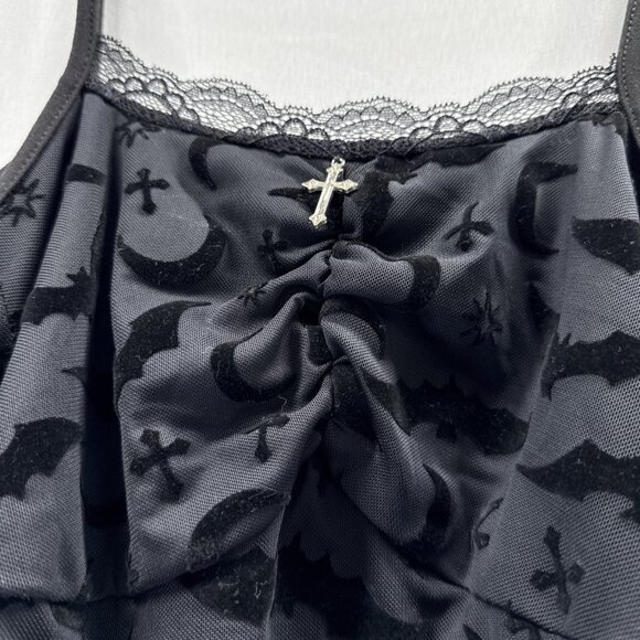 ROMWE Women's Top S Black Velvet Burnout Whimsigoth Whitchy Gothic Bell Sleeves - Picture 4 of 9